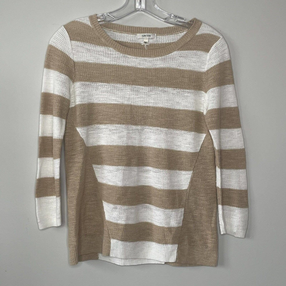 Tyler Boe Knit Top Women's XS Striped Linen Blend Shirt Blouse Semi Sheer EUC